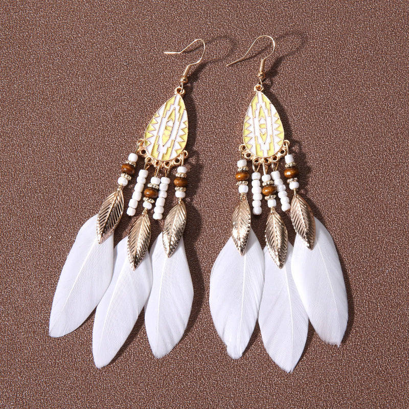 Pendientes de plumas con borlas retro de estilo étnico bohemio