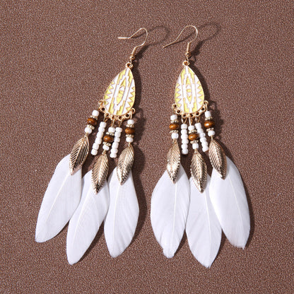 Pendientes de plumas con borlas retro de estilo étnico bohemio