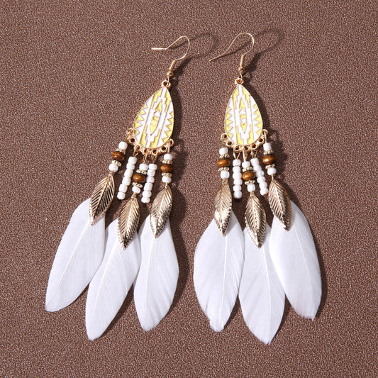 Bohemian Ethnic Style Retro Tassel Feather Earrings