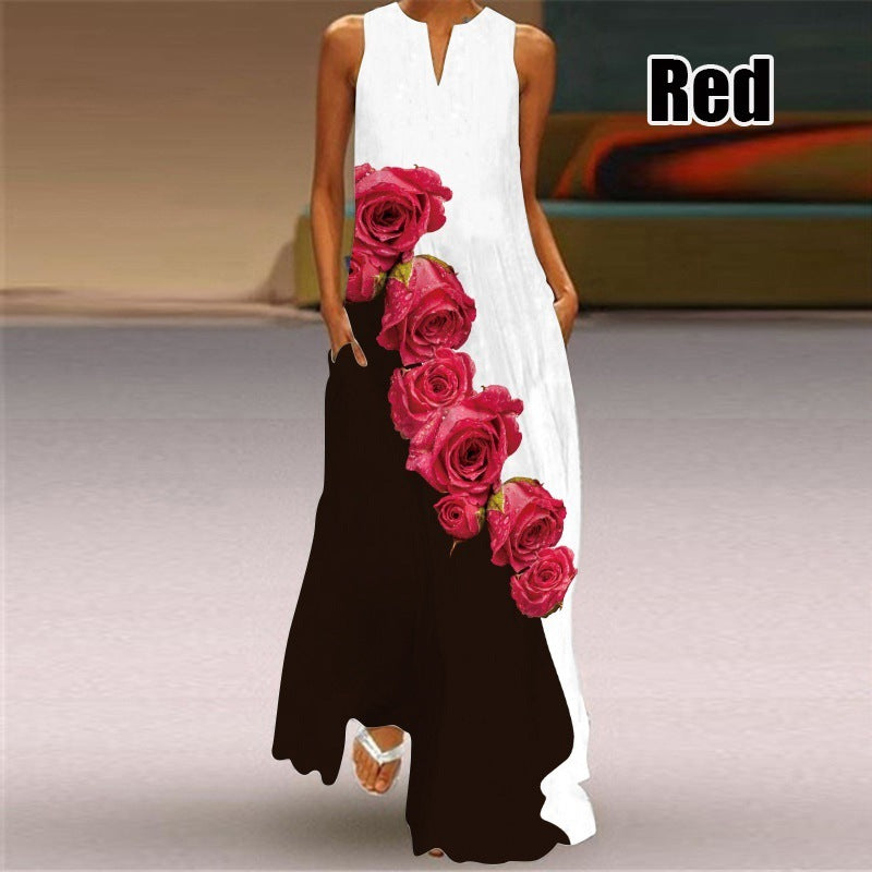Women Plus Size Casual Fashion Boho Style Floral Heart Print Maxi Dress