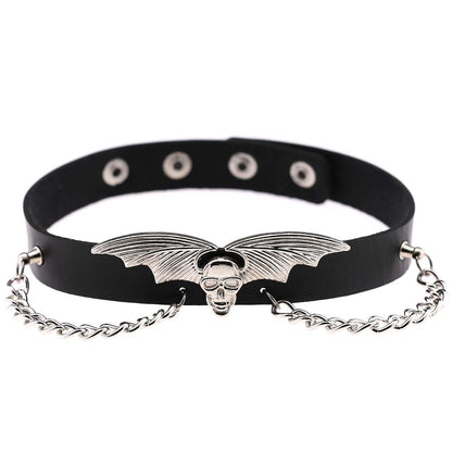 Gargantilla de Halloween punk con alas de murciélago y calavera para mujer