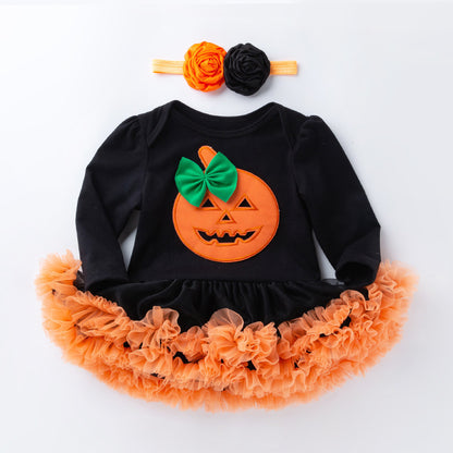 Pelele informal de algodón con estampado de calabaza para niñas pequeñas