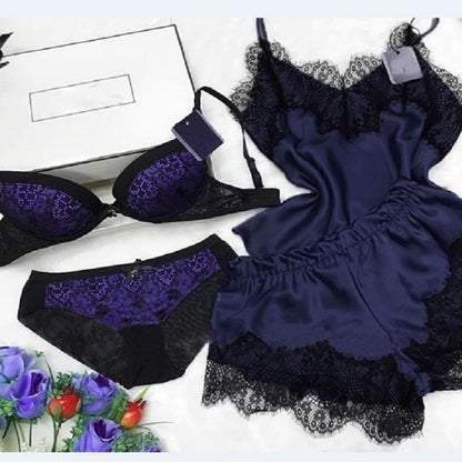 Women Sexy Pajamas Simulation Silk Nightgown Lingerie Sleepwear