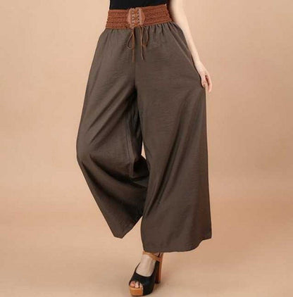 Pantalones anchos de lino y algodón para mujer