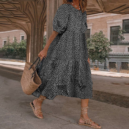 Summer Women Casual Bohemian Short Sleeve Polka Dot Dress