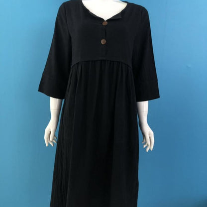 Robe d'été à col rond et poches boutonnées pour femme