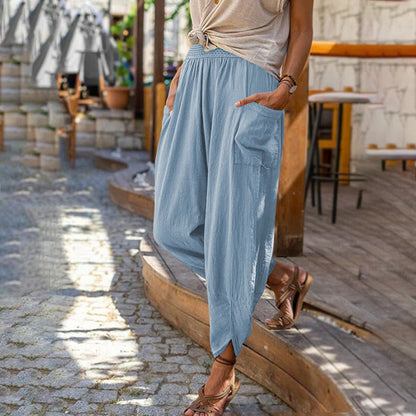 Women's Casual Solid Color Loose Pocket Pants