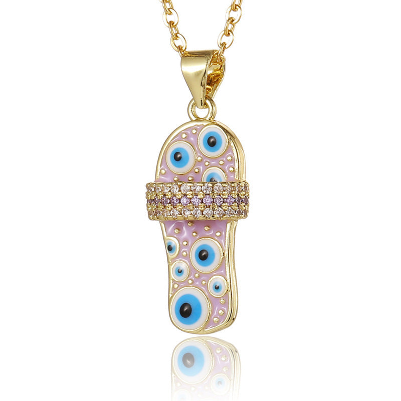 Collar con colgante de zapatilla de ojo malvado para mujer
