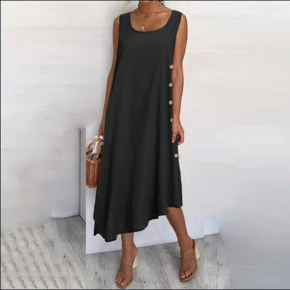 Vestido largo informal de lino y algodón para mujer de verano