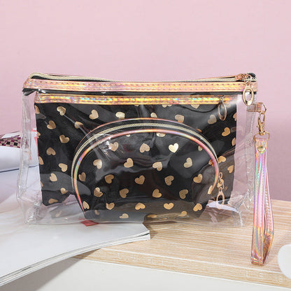 Bolsa de cosméticos de moda con estampado de corazón simple para mujer