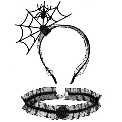 Ensemble de bijoux ras du cou en dentelle avec bandeau en toile d'araignée noire pour femme, idéal pour Halloween