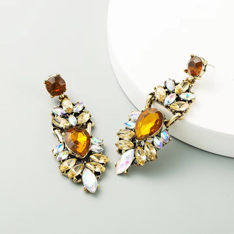 Boucles d'oreilles tendance en zircon coloré pour femmes, style métal multicolore