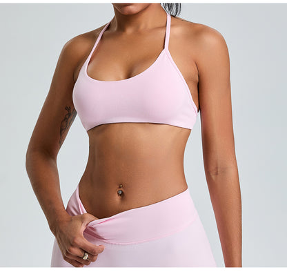 Soutien-gorge de yoga dos nu sans coutures de couleur unie pour femme