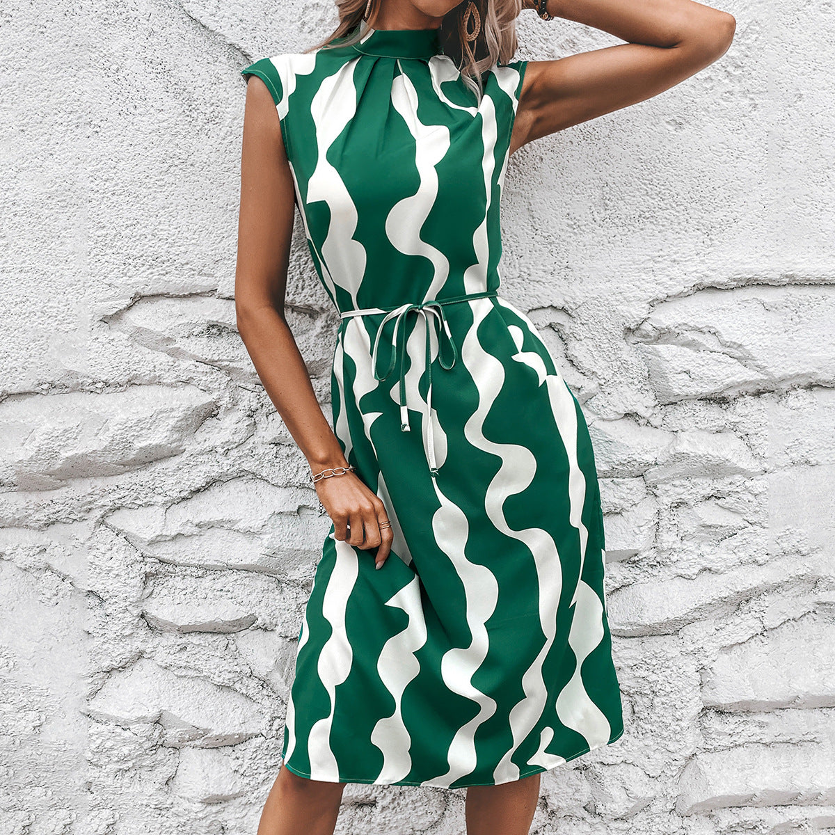 Women Fashion Irregular Printed Sleeveless Dress