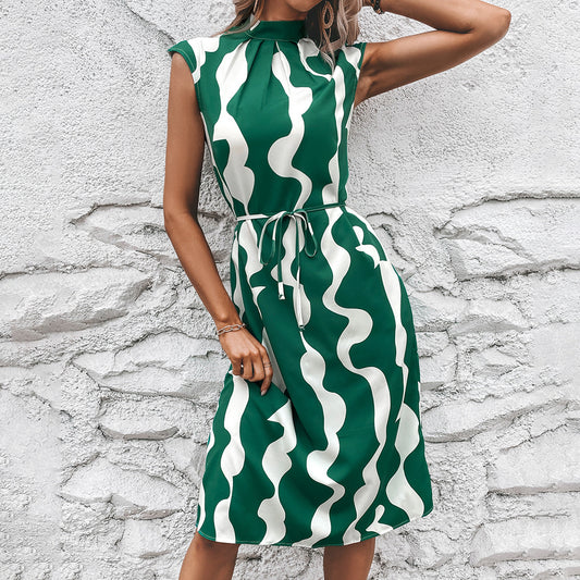 Women Fashion Irregular Printed Sleeveless Dress
