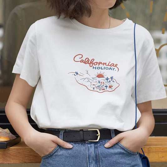 Women Fashion Casual Print Short-Sleeve T-Shirt