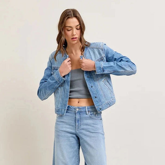 Women Fashion Casual Slim-Fit Long-Sleeved Multi-Pocket Denim Jacket