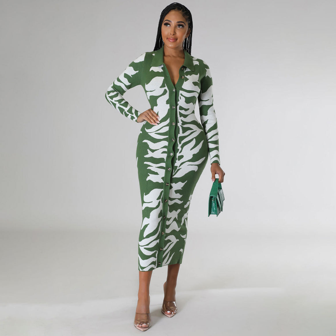 Vestido casual de manga larga con estampado para mujer