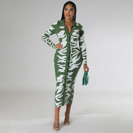 Vestido casual de manga larga con estampado para mujer