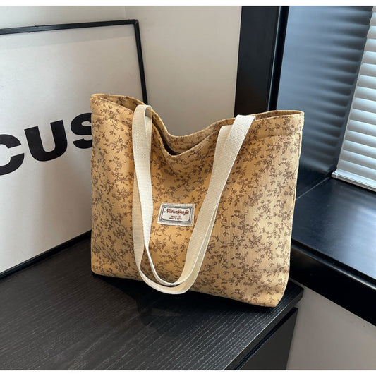 Sac fourre-tout décontracté en velours côtelé à motif floral pour femme
