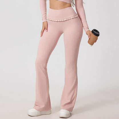 Women Fashion Casual Solid Color Lace Edge Yoga Pants