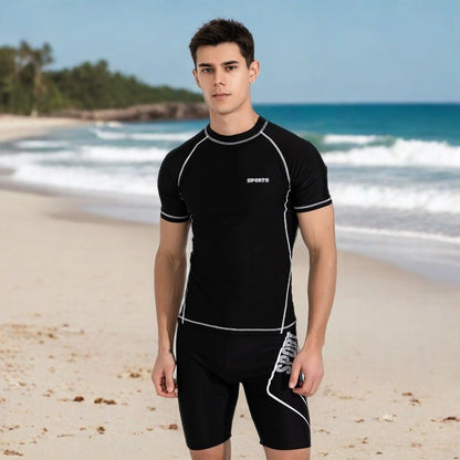 Men Casual Printed Short-Sleeve Swimming Trunks Set