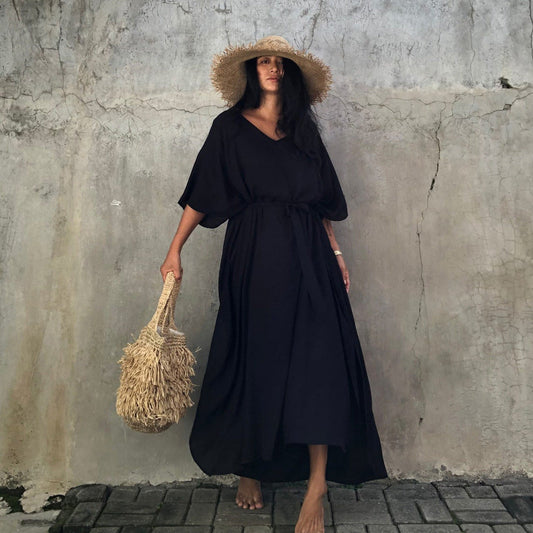 Women Casual Solid Color Vacation Beach Cover-Ups