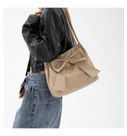 Bolso tote con lazo de color sólido de gran capacidad a la moda para mujer