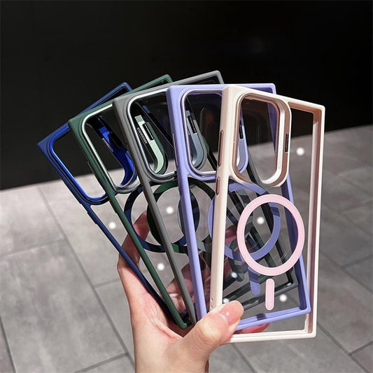 Coque magnétique en acrylique avec support d'objectif en métal pour Samsung
