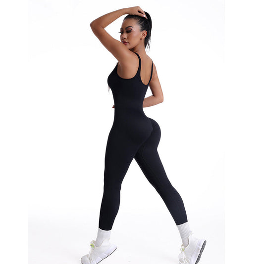 Women Fashion Solid Color V-Neck Sleeveless Jumpsuit