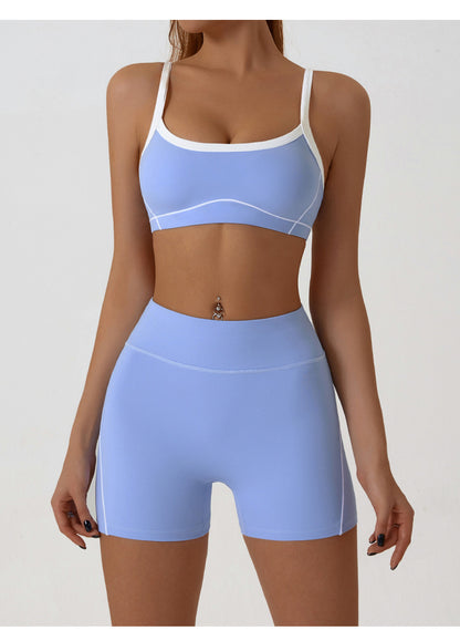 Women Fashion Contrast Color Bra Tight Shorts Set