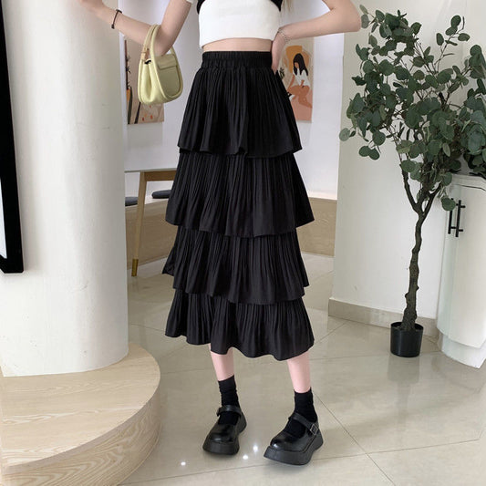 Women Casual Ruffle Chiffon High Waist Skirt Fashion