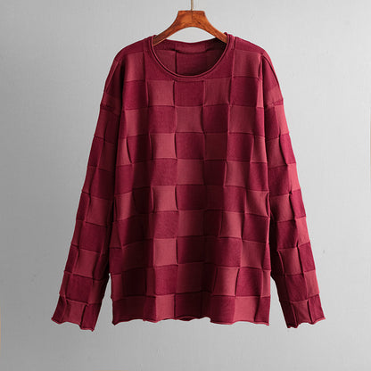 Women Casual Solid Color Square Plaid Sweater and Pants Set