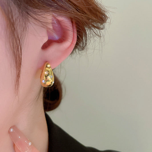 Women Fashion Metal Zircon Circle Star Earrings Elegant Jewelry
