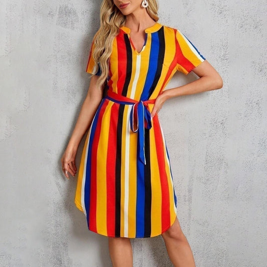 Women Fashion Casual Printed V-Neck Dress