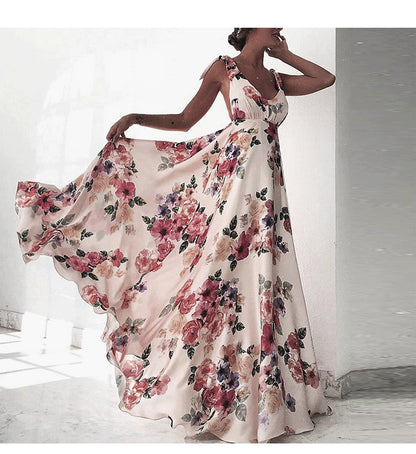 Elegante vestido sin mangas con cuello en V y estampado floral para mujer