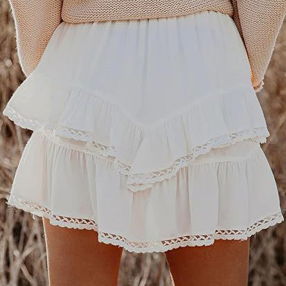 Women Casual Boho Solid Color Pleated Layered Skirt