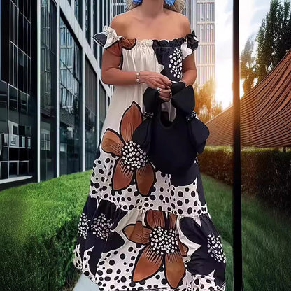 Robe décontractée à épaules dénudées et imprimé floral pour femme