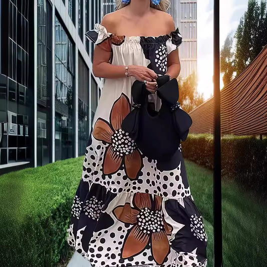 Robe décontractée à épaules dénudées et imprimé floral pour femme