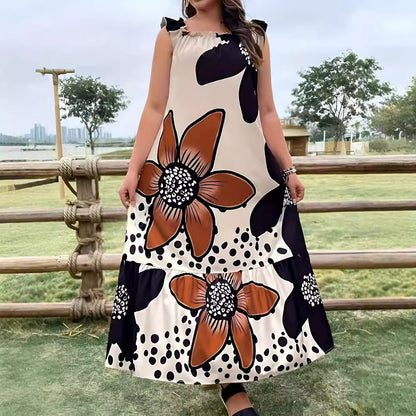 Plus Size Floral Printed Sleeveless Casual Dress