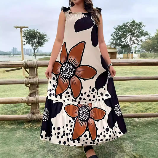 Plus Size Floral Printed Sleeveless Casual Dress