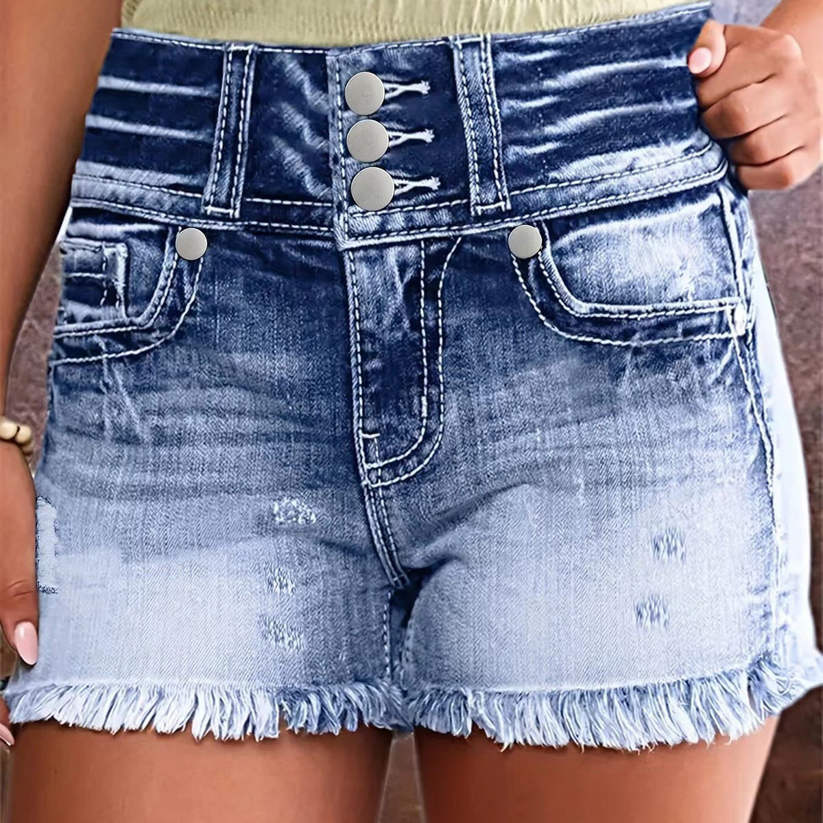 Pantalones cortos vaqueros de cintura alta con borlas informales a la moda para mujer