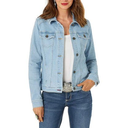 Chaqueta vaquera informal de manga larga con solapa de algodón para mujer