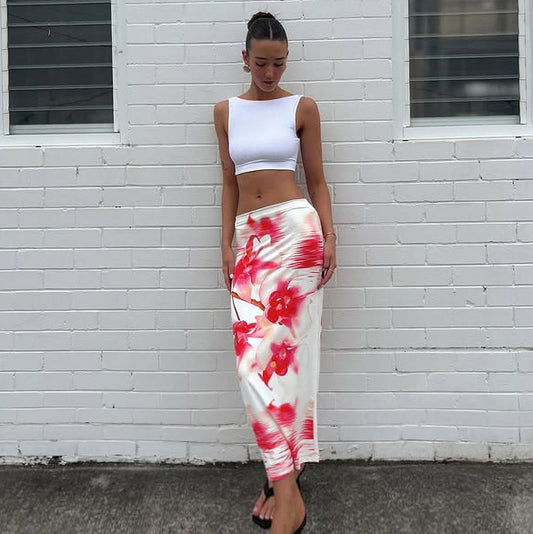 Conjunto de top con cuello halter y estampado floral sexy a la moda para mujer