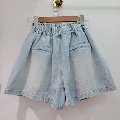 Pantalones cortos vaqueros de cintura alta con cuentas y diamantes de imitación para mujer