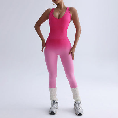 Women Fashion Casual Gradient Sleeveless Yoga Jumpsuit