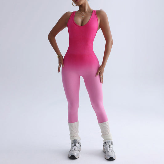 Women Fashion Casual Gradient Sleeveless Yoga Jumpsuit
