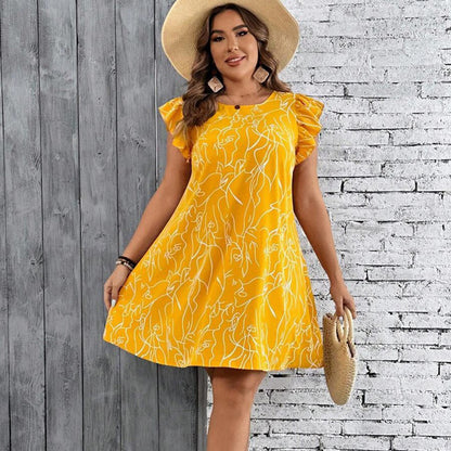 Vestido midi informal sin mangas con estampado de talla grande para mujer en poliéster