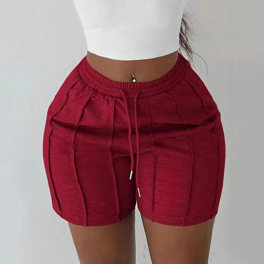 Women Fashion Casual Solid Color Lace-Up Loose Shorts