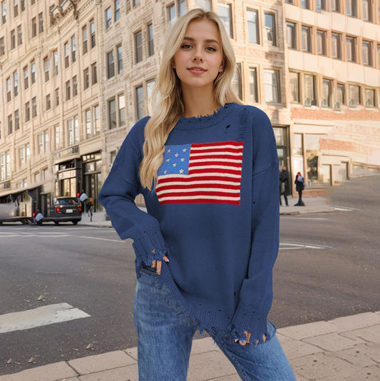 Women Fashion Casual Independence Day Long-Sleeve Sweater